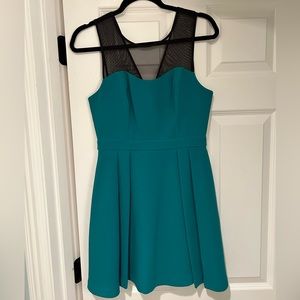 BCBGeneration Green Skater Dress with Black Mesh